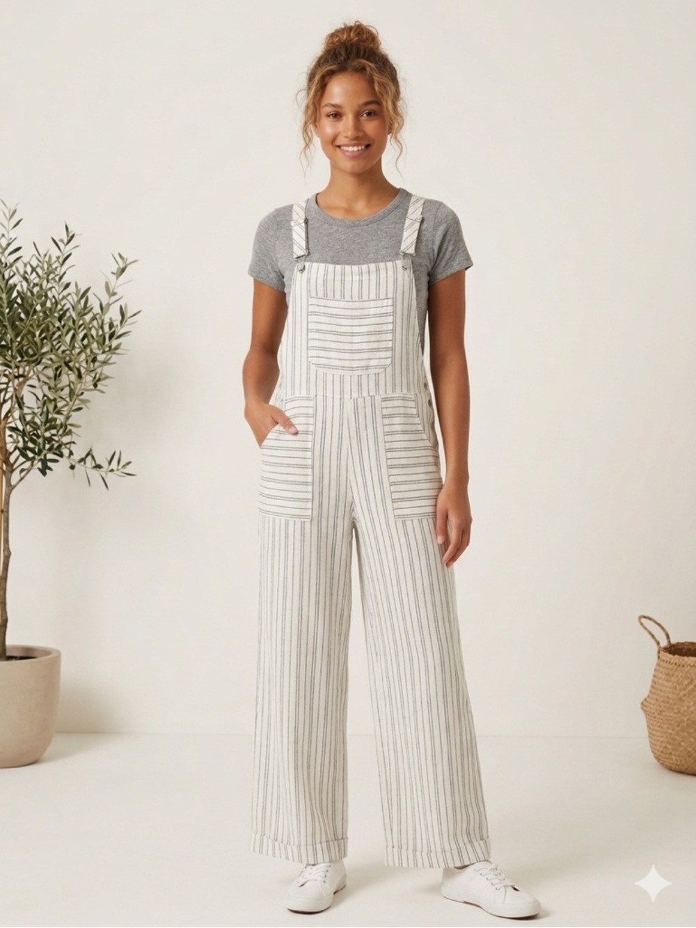 Patrons of Peace Cream and Black Striped Overalls